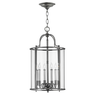 Hinkley - Gentry - Lampadario grande moderno in acciaio con diffusore in vetro a 6 luci - Colore: Satinato - 6 Lampadine - E14 - 60W - IP20 - SKU: HK-GENTRY-P-L-PW