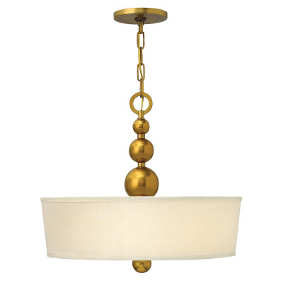 Hinkley - Zelda - Lampada a sospensione in acciaio diffusore in tessuto e vetro dal design moderno - Colore: Ottone - 3 Lampadine - E27 - 60W - IP20 - SKU: HK-ZELDA-P-B-VS
