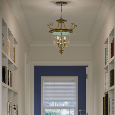 Hinkley - Cambridge - Lampada a sospensione media in ottone classica diffusore in vetro con 3 luci - Colore: Ottone - 3 Lampadine E14 60W - IP20 - SKU: HK-CAMBRIDGE-P-S