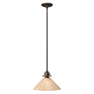 Hinkley - Mayflower - Lampada a sospensione rustica in acciaio con 1 diffusore largo in vetro ambrato - Colore: Bronzo - 1 Lampadina E27 60W - IP20 - SKU: HK-MAYFLOWER-P-B