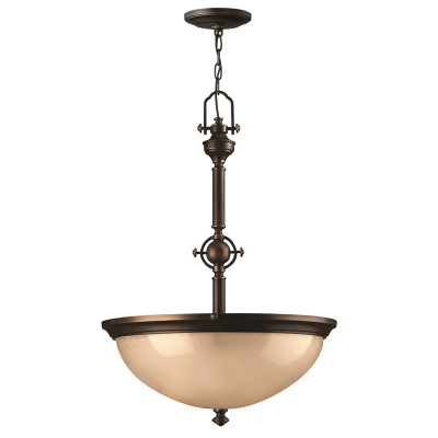 Hinkley - Mayflower - Lampada a sospensione rustica in acciaio con diffusore in vetro ambrato a 3 luci - Colore: Bronzo - 3 Lampadine E27 60W - IP20 - SKU: HK-MAYFLOWER-P-C
