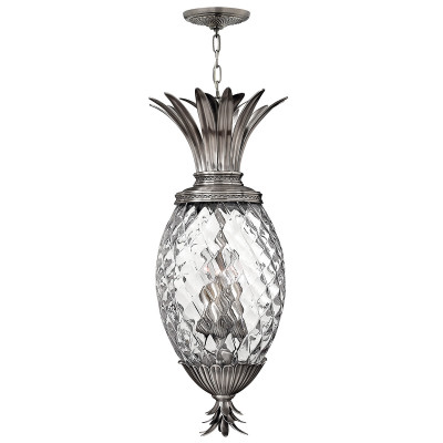Hinkley - Plantation - Lampada a sospensione rustica in acciaio e vetro con diffusore in vetro a 4 luci - Colore: Nichel - 4 Lampadine - E14 - 40W - IP20 - SKU: HK-PLANT4-P-PL