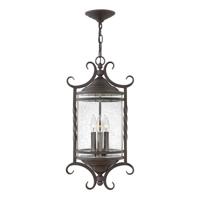 Hinkley - Casa - Lampada a sospensione rustica in alluminio diffusore in vetro con 3 lampadine - Colore: Nero - 3 Lampadine E14 40W - IP44 - SKU: HK-CASA8