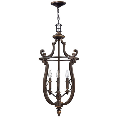 Hinkley - Plymouth - Lampadario rustico con struttura in acciaio con diffusore a 4 luci - Colore: Bronzo - 4 Lampadine E14 60W - IP20 - SKU: HK-PLYMOUTH4-P