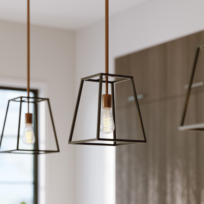 Hinkley - Fulton - Lampada a sospensione singola in acciaio design moderno con diffusore geometrico - Colore: Bronzo - 1 Lampadina E27 100W - IP20 - SKU: HK-FULTON-P