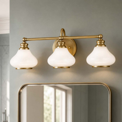 Hinkley Ainsley Lampada da parete a LED per bagno in acciaio con 3 diffusori in vetro Colore: Ottone
