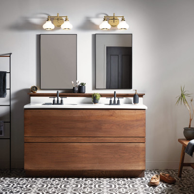 Hinkley - Ainsley - Lampada da parete a LED per bagno in acciaio con doppio diffusore in vetro - Colore: Ottone - 2 Lampadine G9 3W - IP44 - SKU: HK-AINSLEY2-BATH-BB