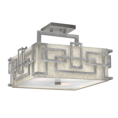Hinkley - Lanza - Lampada da soffitto in acciaio con paralume in tessuto dal design moderno - Colore: Nichel - 3 Lampadine - E27 - 100W - IP20 - SKU: HK-LANZA-SF-AN