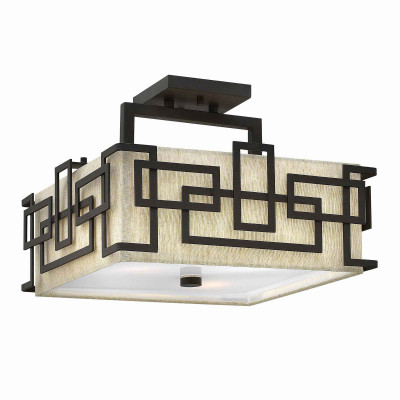 Hinkley - Lanza - Lampada da soffitto in acciaio con paralume in tessuto dal design moderno - Colore: Bronzo - 3 Lampadine - E27 - 100W - IP20 - SKU: HK-LANZA-SF