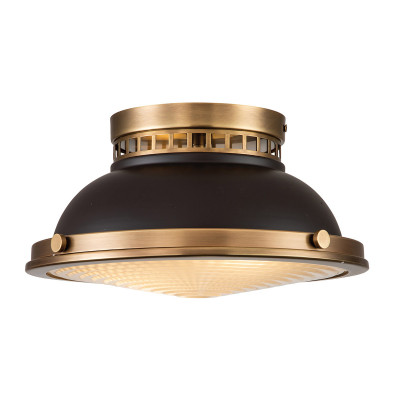 Hinkley - Amelia - Lampada da soffitto plafoniera rotonda rustica in acciaio e diffusore in vetro - 2 Lampadine E27 40W - IP20 - SKU: HK-AMELIA-F-M