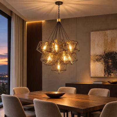 Hinkley Astrid Lampadario a grappolo con 11 diffusori geometrici dal design moderno Colore: Ottone