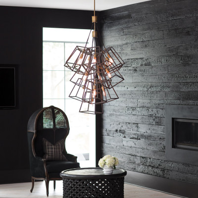 Hinkley - Fulton - Lampadario a grappolo in acciaio grande con a 13 diffusori geometrici - Colore: Bronzo - 13 Lampadine E27 60W - IP20 - SKU: HK-FULTON-13P