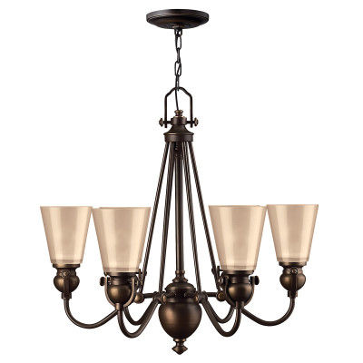 Hinkley - Mayflower - Lampadario con struttura rustica in acciaio e 6 diffusori in vetro ambrato - Colore: Bronzo - 6 Lampadine E27 60W - IP20 - SKU: HK-MAYFLOWER6