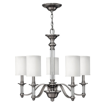Hinkley - Sussex - Lampadario dallo stile moderno in acciaio con diffusori in lino a 5 luci - Colore: Nichel - 5 Lampadine E14 60W - IP20 - SKU: HK-SUSSEX5