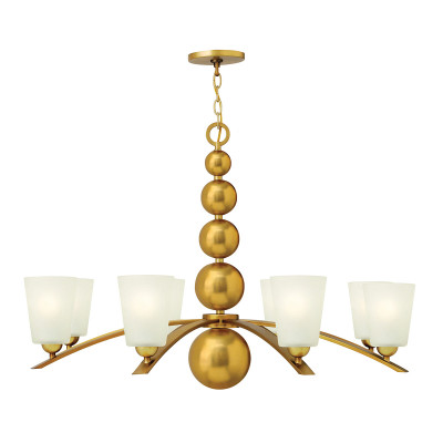 Hinkley - Zelda - Lampadario gigante in acciaio con diffusore in vetro a 8 luci dal design moderno - Colore: Ottone - 8 Lampadine - E27 - 60W - IP20 - SKU: HK-ZELDA8-VS