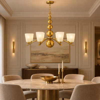 Hinkley Zelda Lampadario gigante in acciaio con diffusore in vetro a 8 luci dal design moderno Colore: Ottone