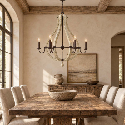 Hinkley Middlefield Lampadario gigante rustico in acciaio e legno massiccio con diffusore a 5 luci Colore: Ruggine