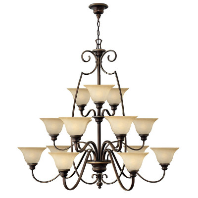 Hinkley - Cello - Lampadario grande in acciaio con 15 diffusori in vetro dal design classico - Colore: Bronzo - 15 Lampadine E27 60W - IP20 - SKU: HK-CELLO15