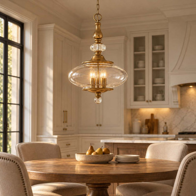 Hinkley Wexley Lampadario grande rustico in acciaio con diffusore in vetro a 5 luci Colore: Ottone