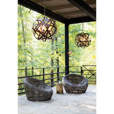 Hinkley - Carson - Lampadario grande rustico in acciaio da esterno con diffusore in vetro a 5 luci - Colore: Ruggine - 5 Lampadine E14 40W - IP44 - SKU: HK-CARSON-5P