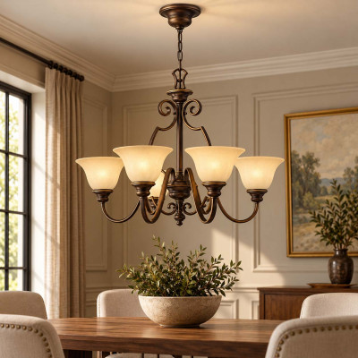 Hinkley Cello Lampadario in acciaio con 6 diffusori in vetro dal design classico Colore: Bronzo