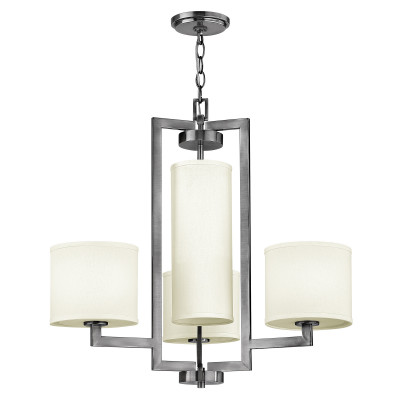 Hinkley - Hampton - Lampadario in acciaio con diffusori in lino a 4 luci dal design minimal - Colore: Nichel - 4 Lampadine E27 100W - IP20 - SKU: HK-HAMPTON4