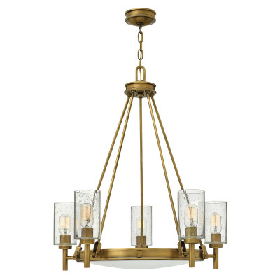 Hinkley - Collier - Lampadario in acciaio diffusore in vetro a 5 luci dal design moderno - Colore: Ottone - 5 Lampadine E27 100W - IP20 - SKU: HK-COLLIER5