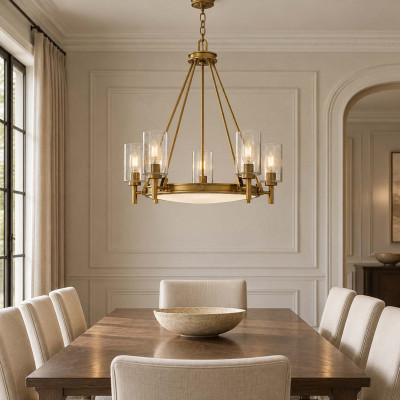 Hinkley Collier Lampadario in acciaio diffusore in vetro a 5 luci dal design moderno Colore: Ottone