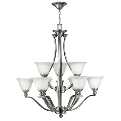 Hinkley - Bolla - Lampadario in acciaio grande con 9 diffusori in vetro dal design moderno - Colore: Nichel - 9 Lampadine E27 60W - IP20 - SKU: HK-BOLLA9
