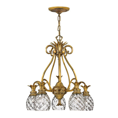 Hinkley - Plantation - Lampadario in ottone massiccio rustico con diffusori in vetro a 5 luci - Colore: Ottone - 5 Lampadine E27 60W - IP20 - SKU: HK-PLANTATION5-BB