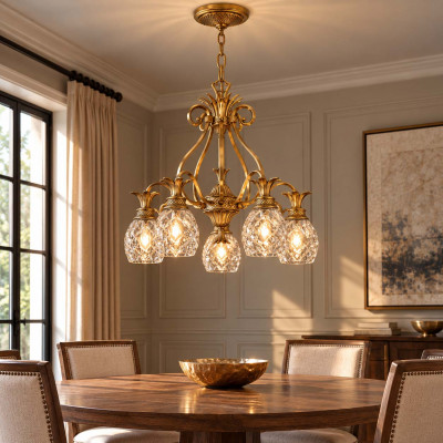 Hinkley Plantation Lampadario in ottone massiccio rustico con diffusori in vetro a 5 luci Colore: Ottone