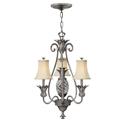 Hinkley - Plantation - Lampadario in stile rustico in acciaio e vetro con paralumi in lino a 3 luci - Colore: Nichel - 3 Lampadine - E14 - 60W - IP20 - SKU: HK-PLANT3-PL