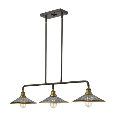Hinkley - Rocklyn - Lampadario lineare in acciaio diffusori a rete a 3 luce dal design industrial - Colore: Bronzo - 3 Lampadine E27 60W - IP20 - SKU: HK-RIGBY-ISLE-KZ