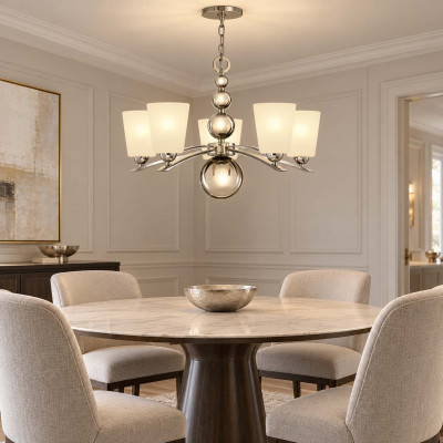 Hinkley Zelda Lampadario medio in acciaio con diffusore in vetro a 5 luci dal design moderno Colore: Cromato