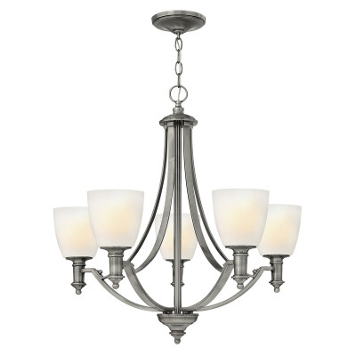 Hinkley - Truman - Lampadario medio in acciaio con diffusori in vetro a 5 luci dal design moderno - Colore: Nichel - 5 Lampadine E27 60W - IP20 - SKU: HK-TRUMAN5