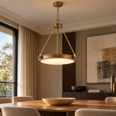 Hinkley Collier Lampadario moderno in acciaio con diffusore in vetro a 4 luci Colore: Ottone
