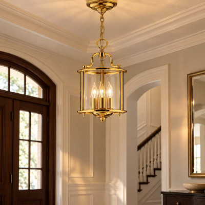 Hinkley Gentry Lampadario piccolo moderno in acciaio con diffusore in vetro a 3 luci Colore: Ottone