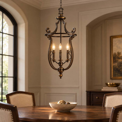 Hinkley Plymouth Lampadario rustico con struttura in acciaio con diffusore a 4 luci Colore: Bronzo