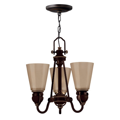 Hinkley - Mayflower - Lampadario rustico con struttura in acciaio e 3 diffusori in vetro ambrato - Colore: Bronzo - 3 Lampadine E27 60W - IP20 - SKU: HK-MAYFLOWER3
