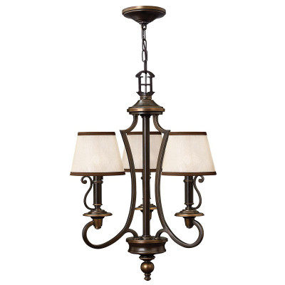 Hinkley - Plymouth - Lampadario rustico con struttura in acciaio e diffusori in organza a 3 luci - Colore: Bronzo - 3 Lampadine E14 60W - IP20 - SKU: HK-PLYMOUTH3