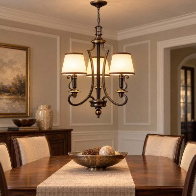 Hinkley Plymouth Lampadario rustico con struttura in acciaio e diffusori in organza a 3 luci Colore: Bronzo