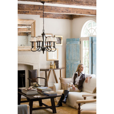 Hinkley - Plymouth - Lampadario rustico con struttura in acciaio e diffusori in organza a 6 luci - Colore: Bronzo - 6 Lampadine E14 60W - IP20 - SKU: HK-PLYMOUTH6