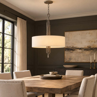 Hinkley Spyre Lampadario rustico in acciaio diffusore in tessuto a 6 luci Colore: Bronzo