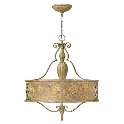 Hinkley - Carabel - Lampadario rustico in acciaio spazzolato con diffusore in vetro a 3 luci - Colore: Champagne - 3 Lampadine E27 100W - IP20 - SKU: HK-CARABEL-P-B