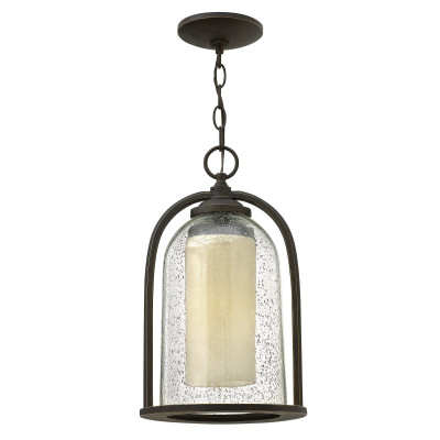 Hinkley - Quincy - Lanterna a sospensione da esterno con catena in alluminio con diffusore in vetro - Colore: Bronzo - 1 Lampadina E27 100W - IP44 - SKU: HK-QUINCY8-M