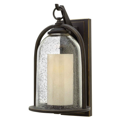 Hinkley - Quincy - Lanterna da parete media da esterno in allumnio con diffusore in vetro a 1 luce - Colore: Bronzo - 1 Lampadina E27 100W - IP44 - SKU: HK-QUINCY-M