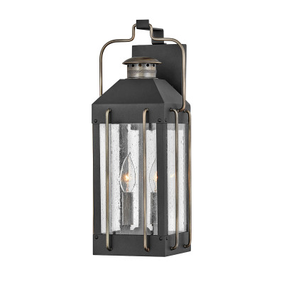 Hinkley - Fitzgerald - Lanterna da parete media in alluminio e ottone con diffusore in vetro a 2 luci - Colore: Bronzo - 2 Lampadine E14 40W - IP44 - SKU: HK-FITZGERALD2-M