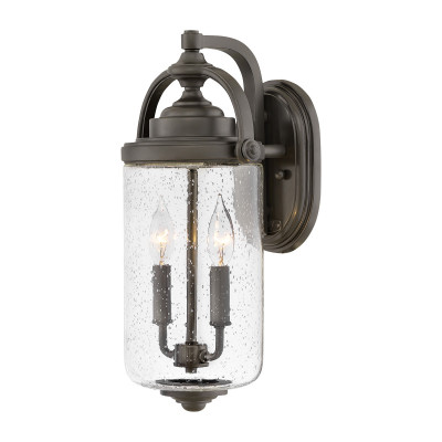 Hinkley - Willoughby - Lanterna parete rustica grande rustica da esterno con diffusore in vetro 2 luci - Colore: Bronzo - 2 Lampadine E14 40W - IP44 - SKU: HK-WILLOUGHBY-M-OZ