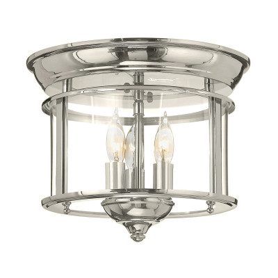 Hinkley - Gentry - Plafoniera a soffitto rotonda in ottone massiccio e diffusore in vetro a 3 luci - Colore: Nichel - 3 Lampadine - E14 - 40W - IP20 - SKU: HK-GENTRY-F-PN