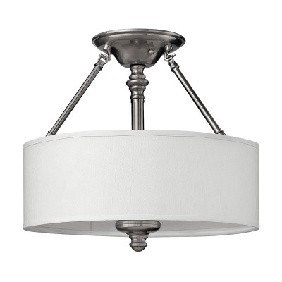 Hinkley - Sussex - Plafoniera a soffitto stile moderno in acciaio con diffusori in lino a 9 luci - Colore: Nichel - 3 Lampadine E27 60W - IP20 - SKU: HK-SUSSEX-SF